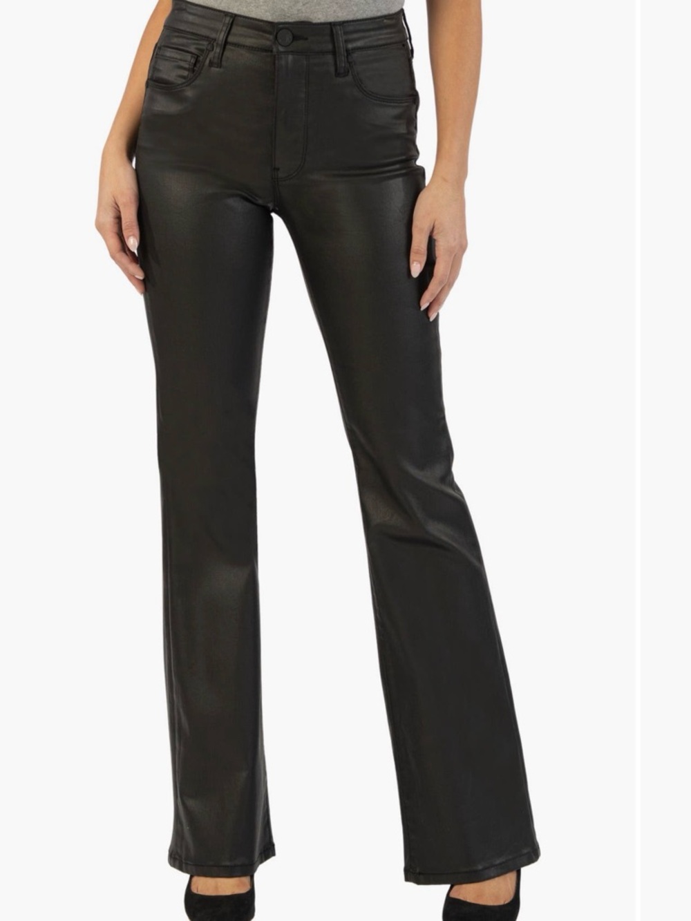Kut from the Cloth Ana Black Faux Leather Flare Pants 8 Petite